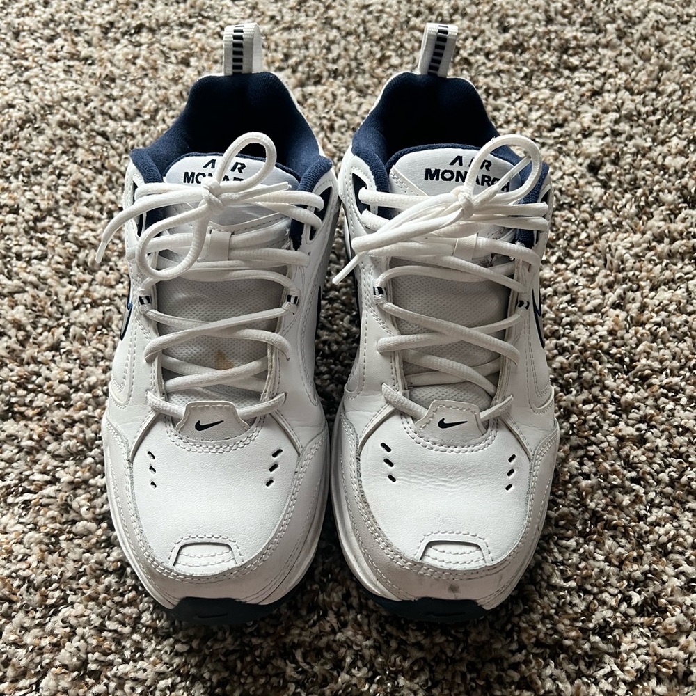 Nike White and Navy Air Monarch Casual Sneakers